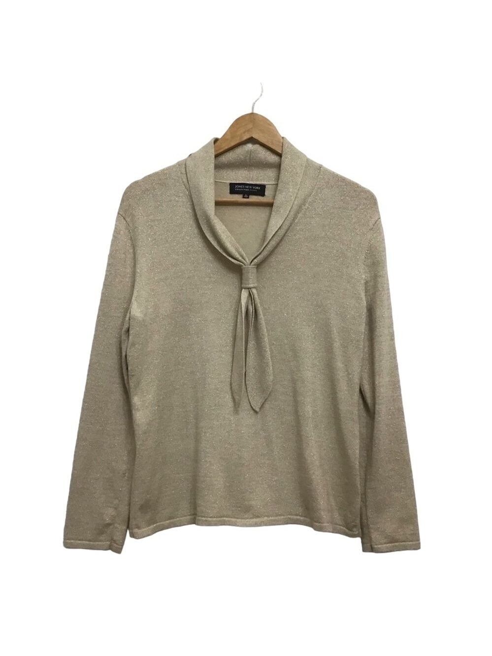 JONES NewY collection Petite top bow tie detailed knit sweater beige gold large